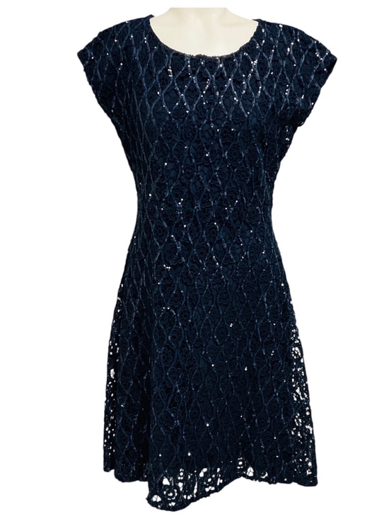 Dior Dresses & Skirts - CHRISTIAN DIOR NAVY BLUE SEQUINED SHORT SLEEVED FLORAL LACE COCKTAIL DRESS